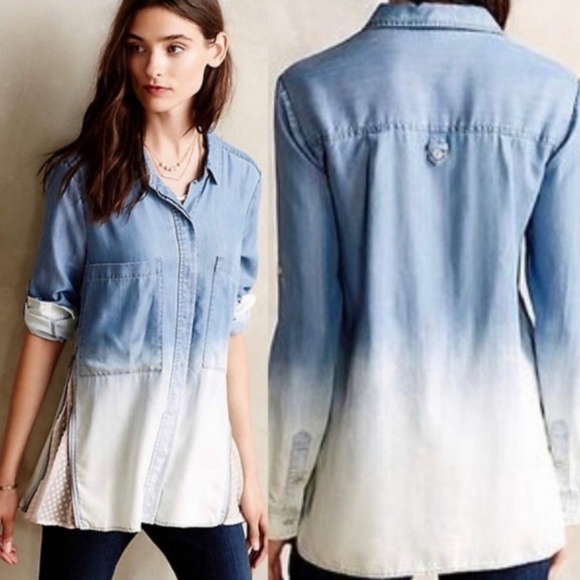 Anthropologie Holding Horses ombre dip dye chambray long sleeve button up shirt - Picture 1 of 10